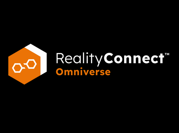 Logo de RealityConnect Omniverse représentant une icône hexagonale sur fond noir