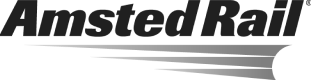 Amsted Rail logo in black and gray with dynamic rail lines