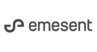 Emesent logo in grayscale with stylized icon and modern text.

