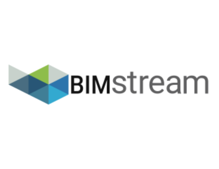 BIMstream logo featuring a geometric hexagonal pattern in blue, green, and gray shades next to the brand name in black and gray text