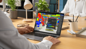 Prevu3d Heatmap Visualization on Laptop | Prevu3d Professional Using Prevu3d Software on a Laptop to Analyze a Color mapped 3d Model of an Industrial Facility Prevu3d