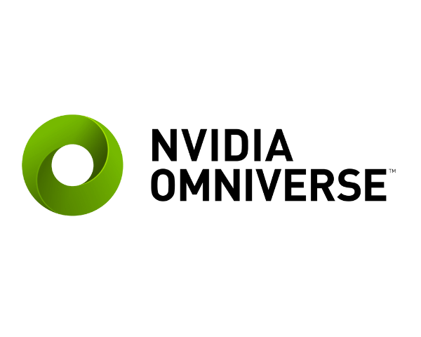 NVIDIA Omniverse logo with a green circular loop icon and bold black text.

