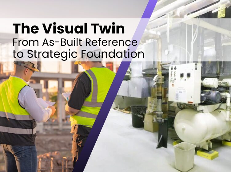 Thumbnail graphic showing a diagonal split between construction engineers on-site and a digital 3D facility scan, overlaid with the article title.