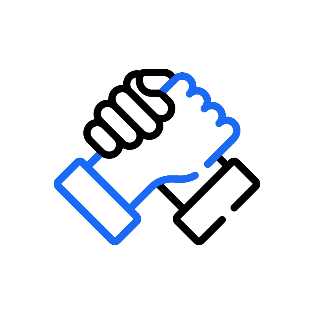 Icon of two hands shaking, symbolizing trust, teamwork, and collaboration.