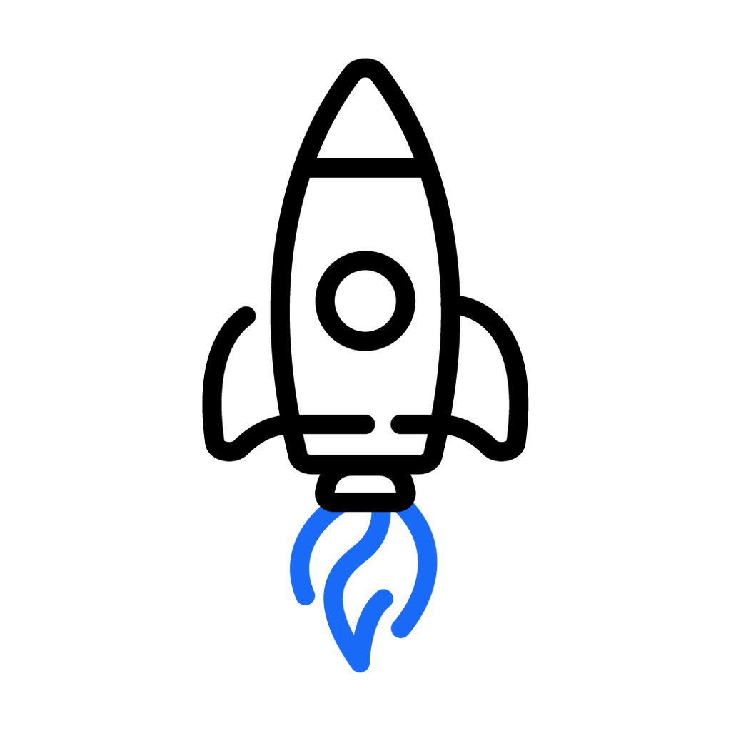 Icon of a rocket launching, symbolizing passion, energy, and curiosity.