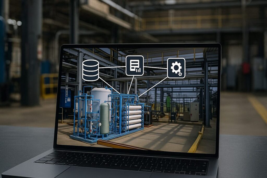Realitytwin Gen Img | Prevu3d Digital Twin Visualization of Industrial Equipment on Laptop Screen Prevu3d