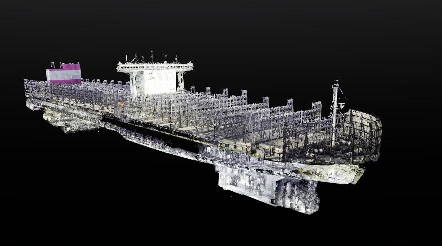 3D point cloud model of the MV Chattanooga container vessel used in the Mari-Twin digital twin deployment by Ataris and Prevu3D.