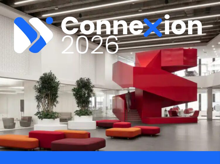 ConneXion 2026 Montréal event at Ax.c Hub with red architectural staircase
