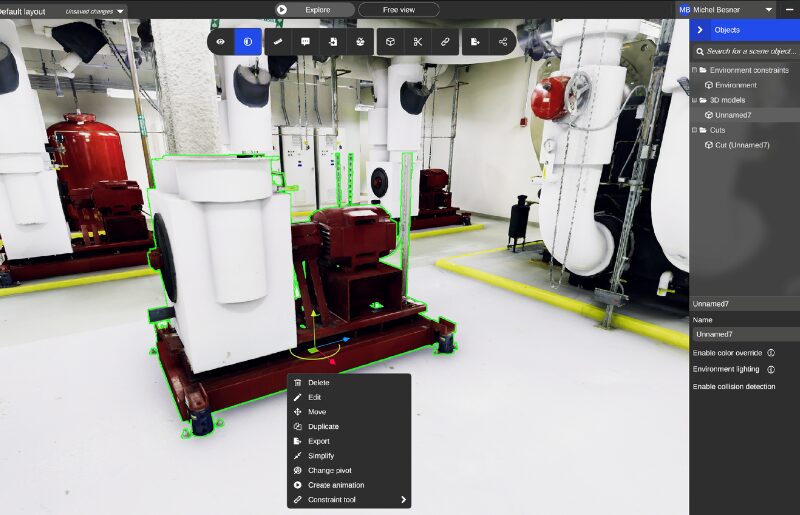 Factory-Layout-operations-IPC-.jpg Alt text: Equipment layout validation and collision detection in Prevu3D facility digital twin