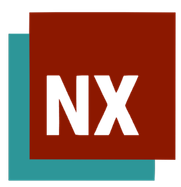 Siemens Designcenter Nx | Prevu3d Nx Logo Bold Black Letters on a Red Square Overlapping a Teal L shaped Block Prevu3d
